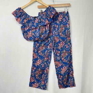 J Crew Cotton Pajama Set Ruffle Crop Top and Matching Pants Top = S / Pants = XS